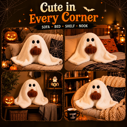 11in Halloween Ghost Plush Pillow with Pumpkin, Soft Cushion