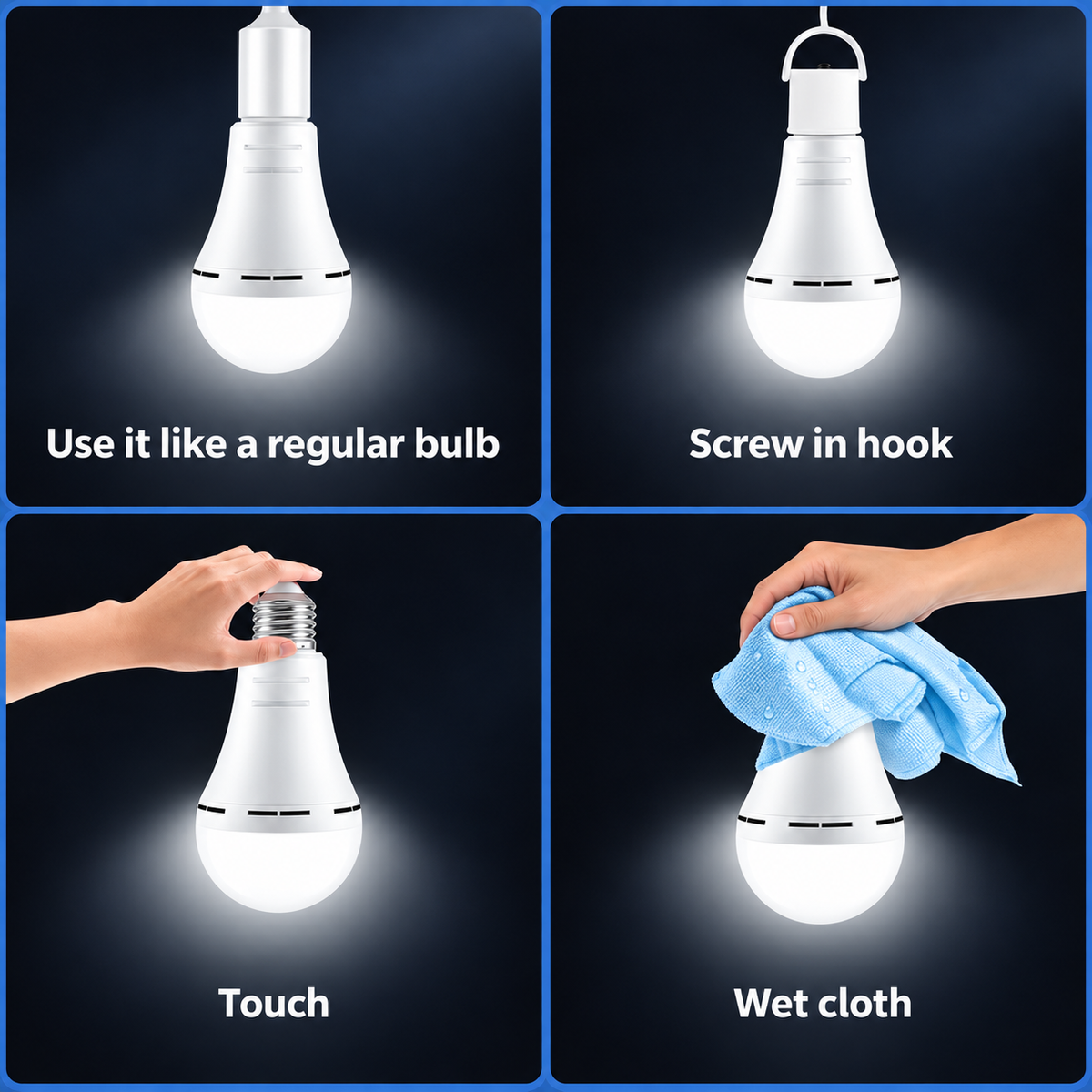 4-Pack Rechargeable LED Emergency Light Bulbs E26/E27 6000K, 12W