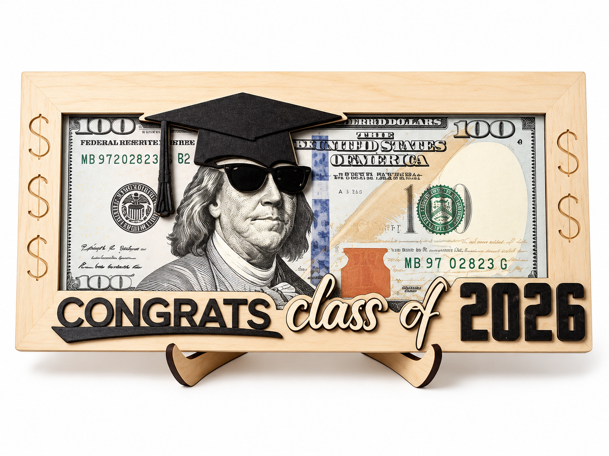 2-Pack Class of 2026 Wooden Graduation Money Holder Set – Black & Blue Cash Gift Frames