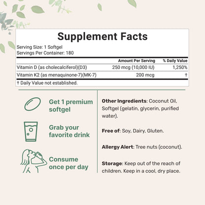 Micro Ingredients Vitamin D3 K2 Supplement Softgels