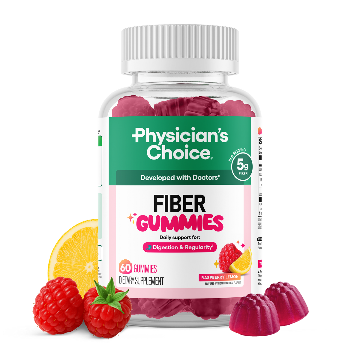 Physician’s Choice Prebiotic Fiber Gummies – 5g Fiber, Raspberry Lemon – 60 Count