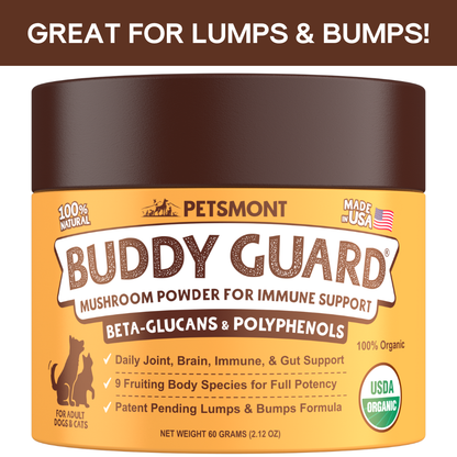 Petsmont Buddy Guard™ Organic Mushroom Powder for Dogs & Cats – Daily Immune Support Supplement with 9 Functional Mushrooms