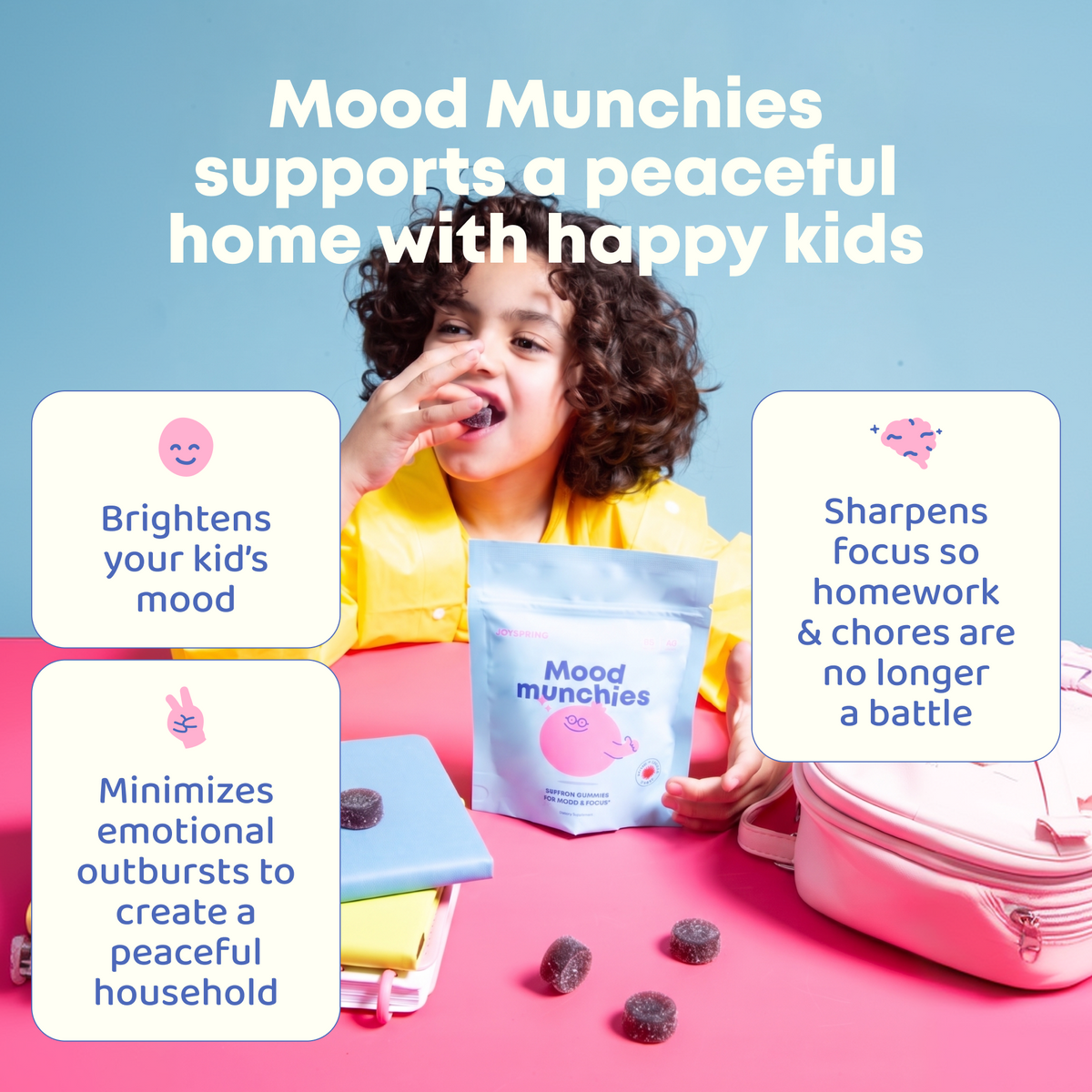 JoySpring Mood Munchies Saffron Gummies – Saffron & Passion Flower Mood Support for Kids, 60 Gummies