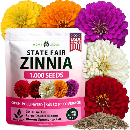 State Fair Zinnia Seeds - 1,000 Seeds (7.5g) - Large Double Blooms