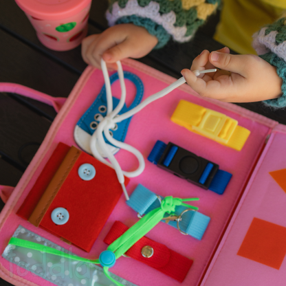 Toddla™ Montessori Busy Board for Toddlers – Portable Sensory Activity Board for Fine Motor Skills & Early Learning