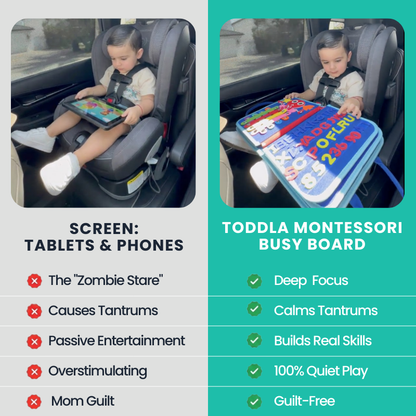 Toddla™ Montessori Busy Board for Toddlers – Portable Sensory Activity Board for Fine Motor Skills & Early Learning
