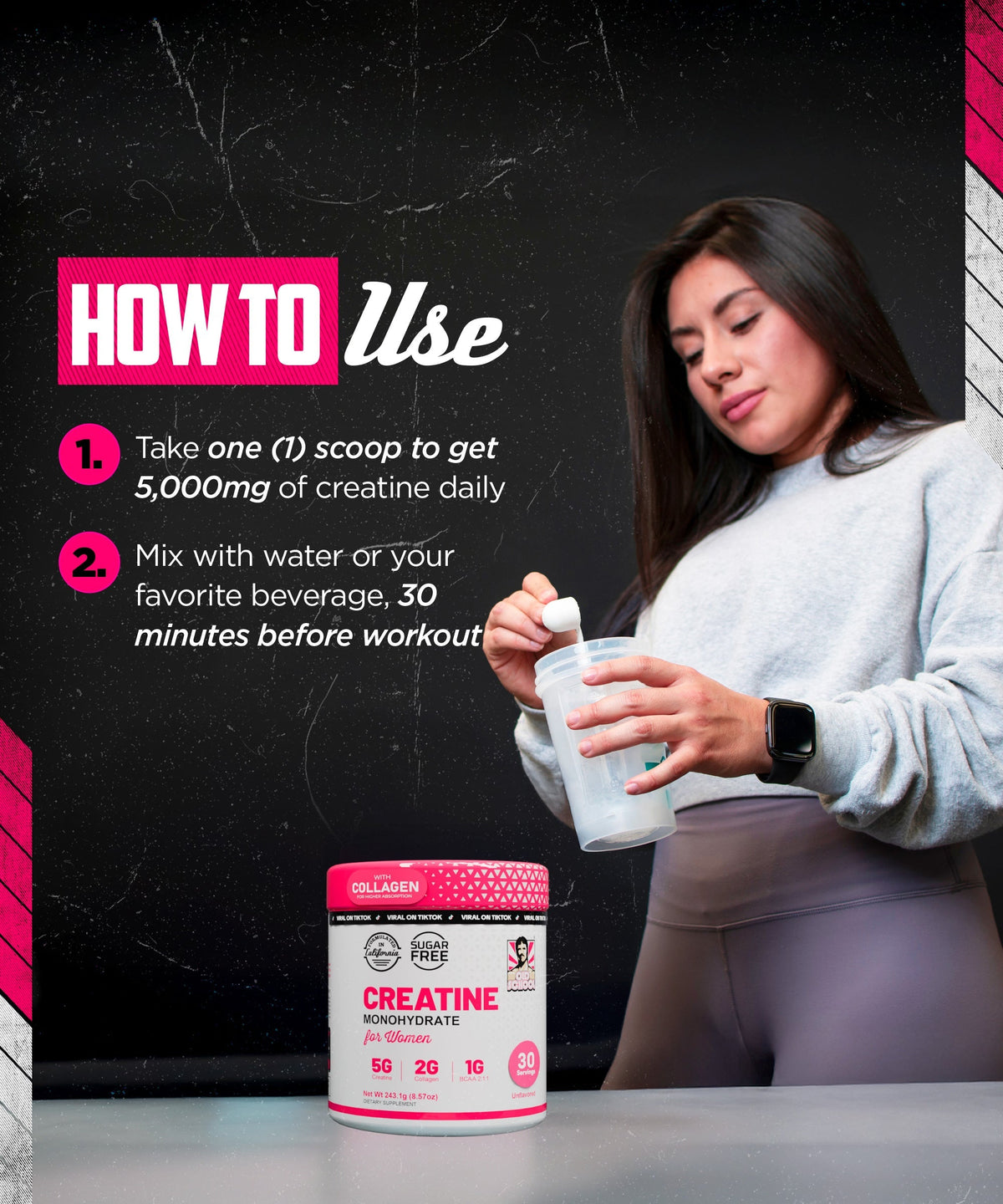 Old School Labs Creatine Monohydrate for Women – Collagen + BCAAs, 30 Servings