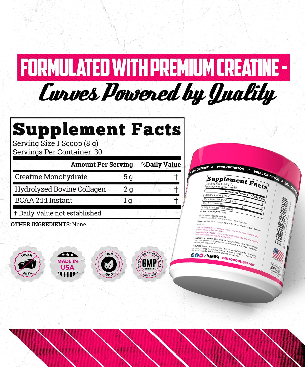 Old School Labs Creatine Monohydrate for Women – Collagen + BCAAs, 30 Servings