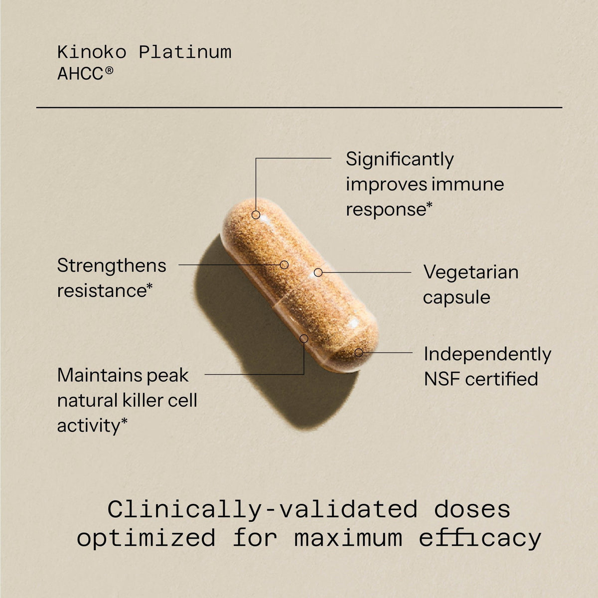 Kinoko Platinum AHCC 750mg – Acylated Alpha-Glucan Immune Support Supplement, 60 Vegicaps