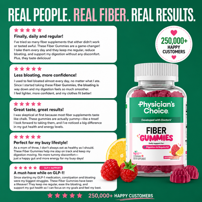 Physician’s Choice Prebiotic Fiber Gummies – 5g Fiber, Raspberry Lemon – 60 Count