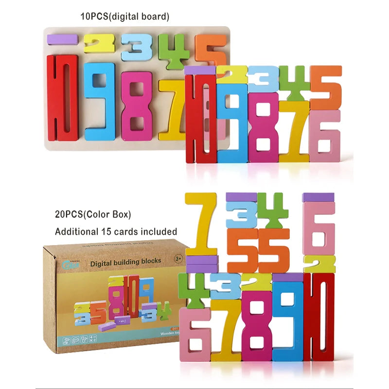 20PCS Digital Building Blocks – Colorful Wooden Number Stacking Toy, Montessori Math Learning Set