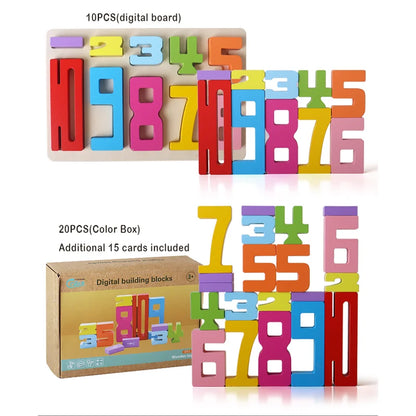 20PCS Digital Building Blocks – Colorful Wooden Number Stacking Toy, Montessori Math Learning Set