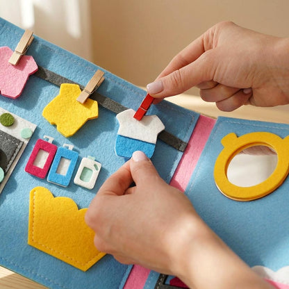 Montessori Busy Book for Toddlers – Interactive Soft Felt Activity Book for Early Learning & Fine Motor Skills