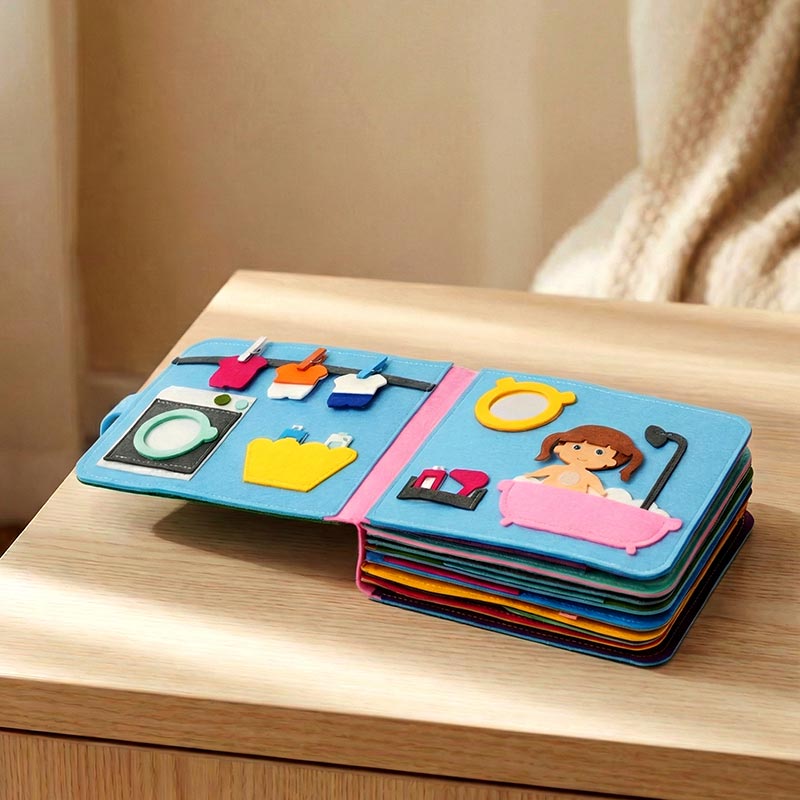 Montessori Busy Book for Toddlers – Interactive Soft Felt Activity Book for Early Learning & Fine Motor Skills