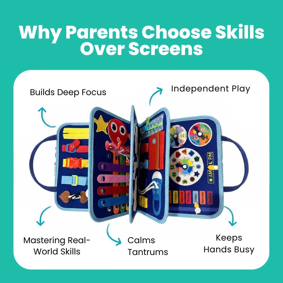 Toddla™ Travel Busy Board for Toddlers – Montessori Sensory Learning Toy for Hands-On Play at Home & On the Go