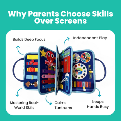 Toddla™ Travel Busy Board for Toddlers – Montessori Sensory Learning Toy for Hands-On Play at Home & On the Go