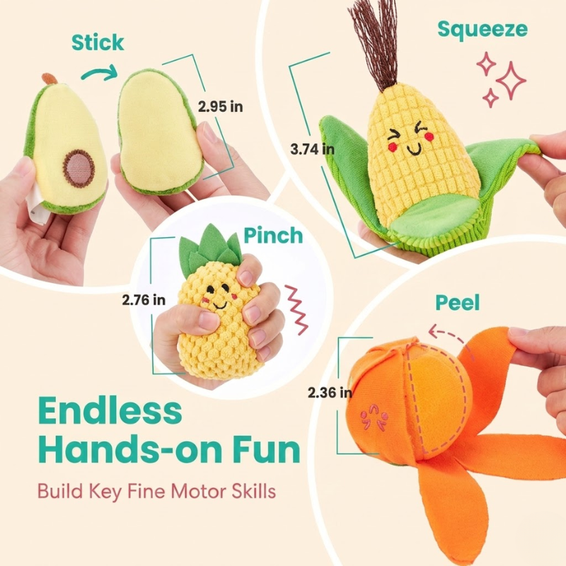 Montessori Sensory Fruit & Vegetable Sorting Toy – Plush Early Learning Set for Babies & Toddlers