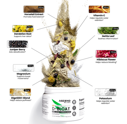 D-BLOAT Daily Debloat Powder - ASCEND LABS - 30 Servings - Natural Bloating Relief & Water Retention Support - Dietary Supplement