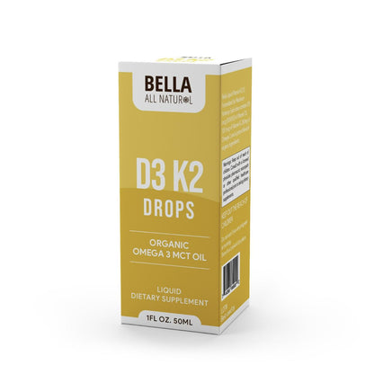Bella All Natural Vitamin D3 K2 Drops – Organic MCT Oil Liquid Supplement, 50mL