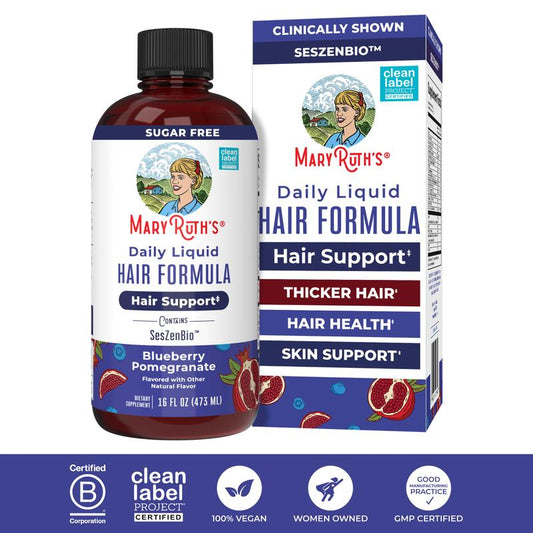 Daily Liquid Hair Formula - Hair Support - Thicker Hair for Women - Healthy Hair Habits - With SesZenBio - Biotin - Vitamin C - 16 fl oz