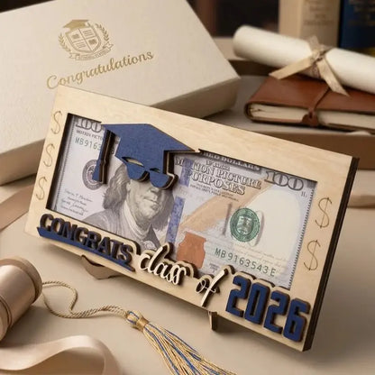 2-Pack Class of 2026 Wooden Graduation Money Holder Set – Black & Blue Cash Gift Frames