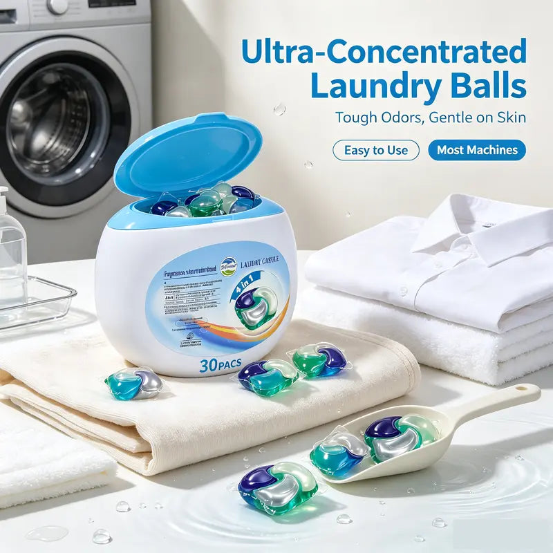 Scented Laundry Detergent Capsule Pods 30pcs - 4-in-1 Ultra-Concentrated Deodorizer with Fruity Fragrance