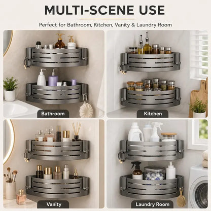 1 Pack No Drill Adhesive Corner Shower Caddy with Hooks & Toothpaste Holder