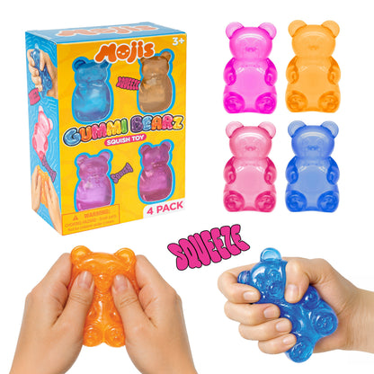 Mojis Gummi Bearz Squishy 4-Pack – Soft & Stretchy Gummy Bear Fidget Toys for Stress Relief