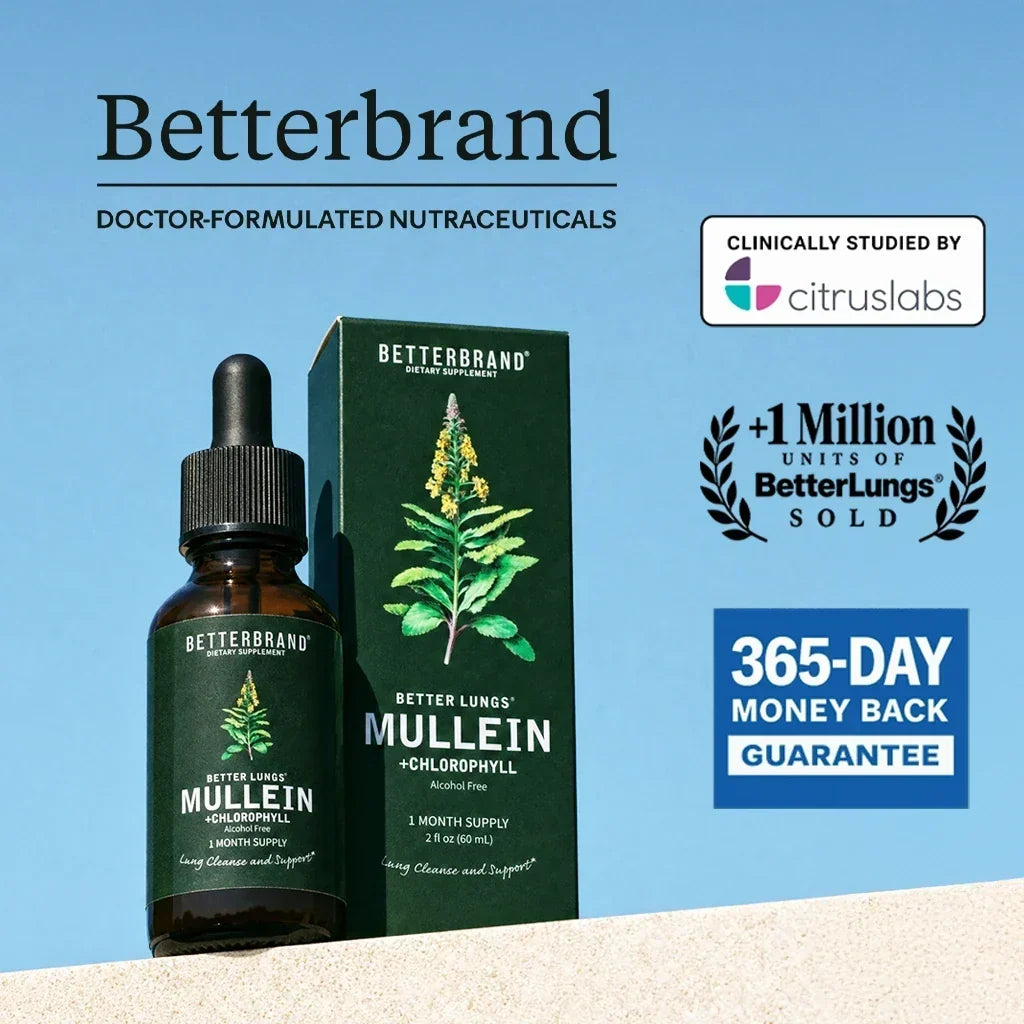 BetterLungs Mullein + Chlorophyll Drops – Alcohol-Free Herbal Tincture, 60ml, 30-Day Supply