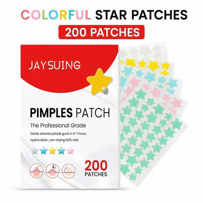 JAYSUING Pimple Patches for Face, Colorful Star Hydrocolloid Acne Patches, Cute Zit Covers & Blemish Spot Stickers, 3 Sizes, 200 Count, Skin Care Patches
