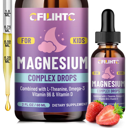 CFILIHTC Kids Magnesium Liquid Drops with L-Theanine & Omega-3 – Sleep, Calm & Brain Support (2 oz)