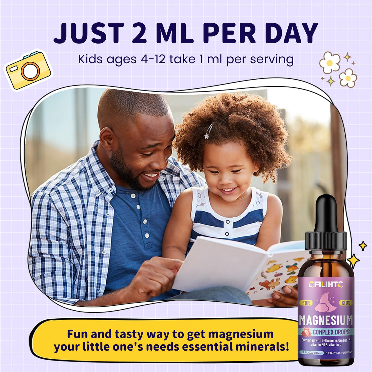 CFILIHTC Kids Magnesium Liquid Drops with L-Theanine & Omega-3 – Sleep, Calm & Brain Support (2 oz)