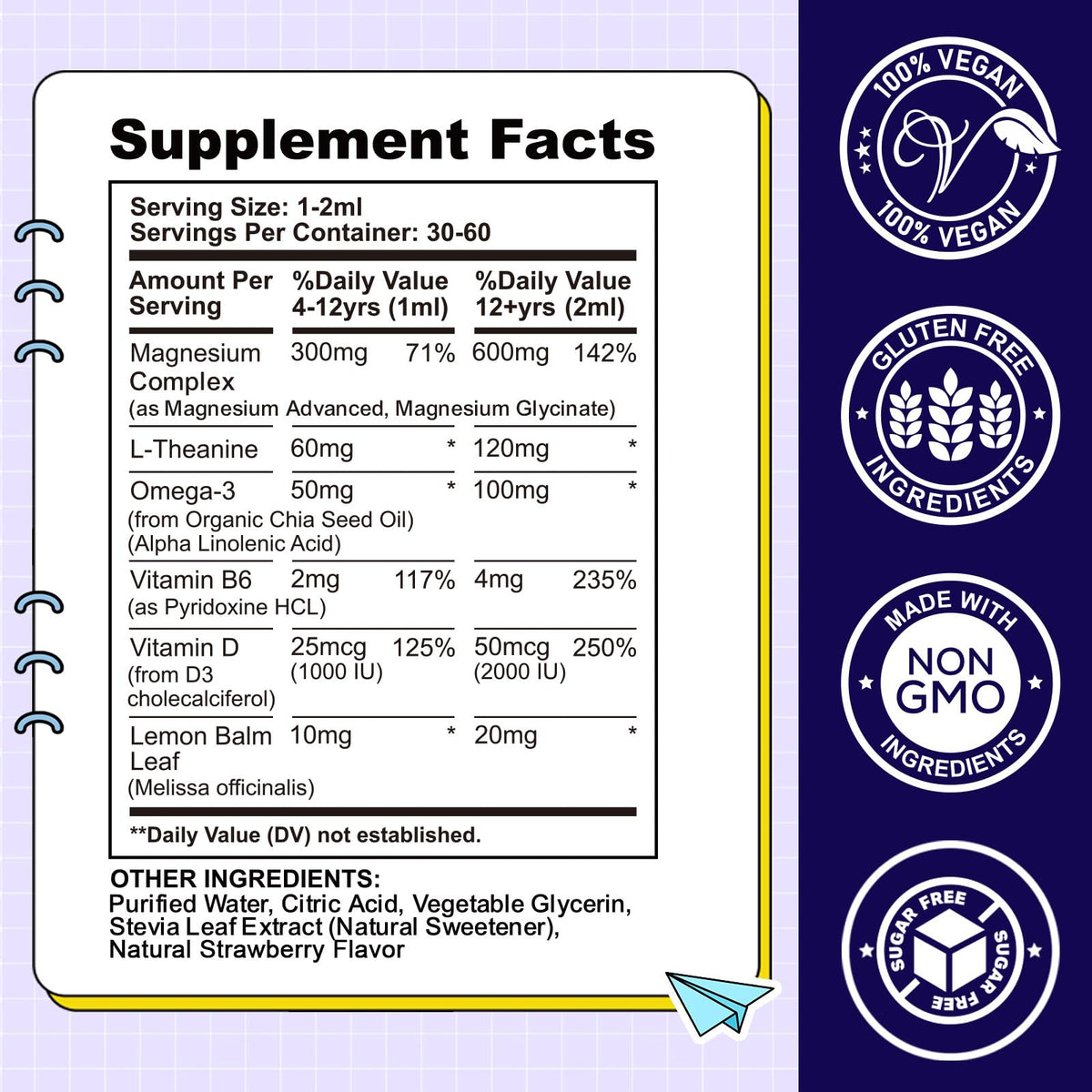 CFILIHTC Kids Magnesium Liquid Drops with L-Theanine & Omega-3 – Sleep, Calm & Brain Support (2 oz)
