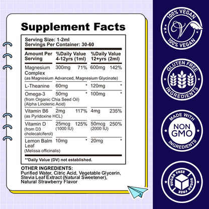 CFILIHTC Kids Magnesium Liquid Drops with L-Theanine & Omega-3 – Sleep, Calm & Brain Support (2 oz)
