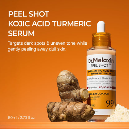 Dr.Melaxin Peel Shot Kojic Acid Turmeric Serum — 80ml exfoliating AHA/BHA pore-refining brightening ampoule