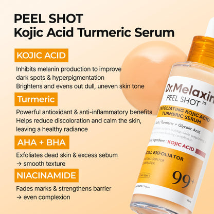 Dr.Melaxin Peel Shot Kojic Acid Turmeric Serum — 80ml exfoliating AHA/BHA pore-refining brightening ampoule
