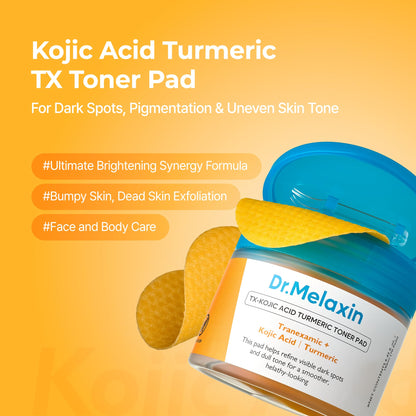 Dr.Melaxin TX Turmeric Toner Pads – 70 Sheets, Tranexamic & Kojic Acids, Brightening Korean Skincare