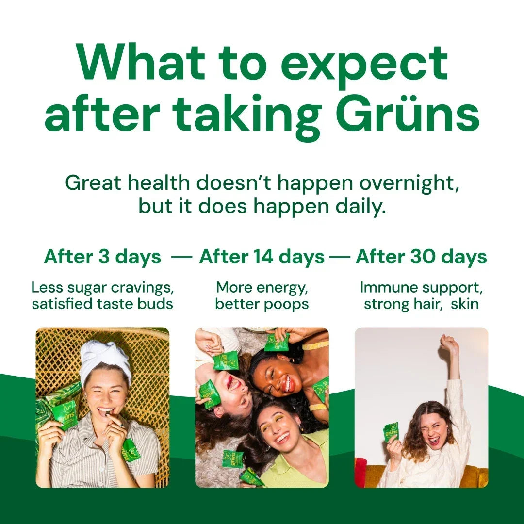 Grüns Superfood Greens Gummies – 60+ Nutrients for Daily Wellness, Gut Health & Energy, 28 Daily Packs