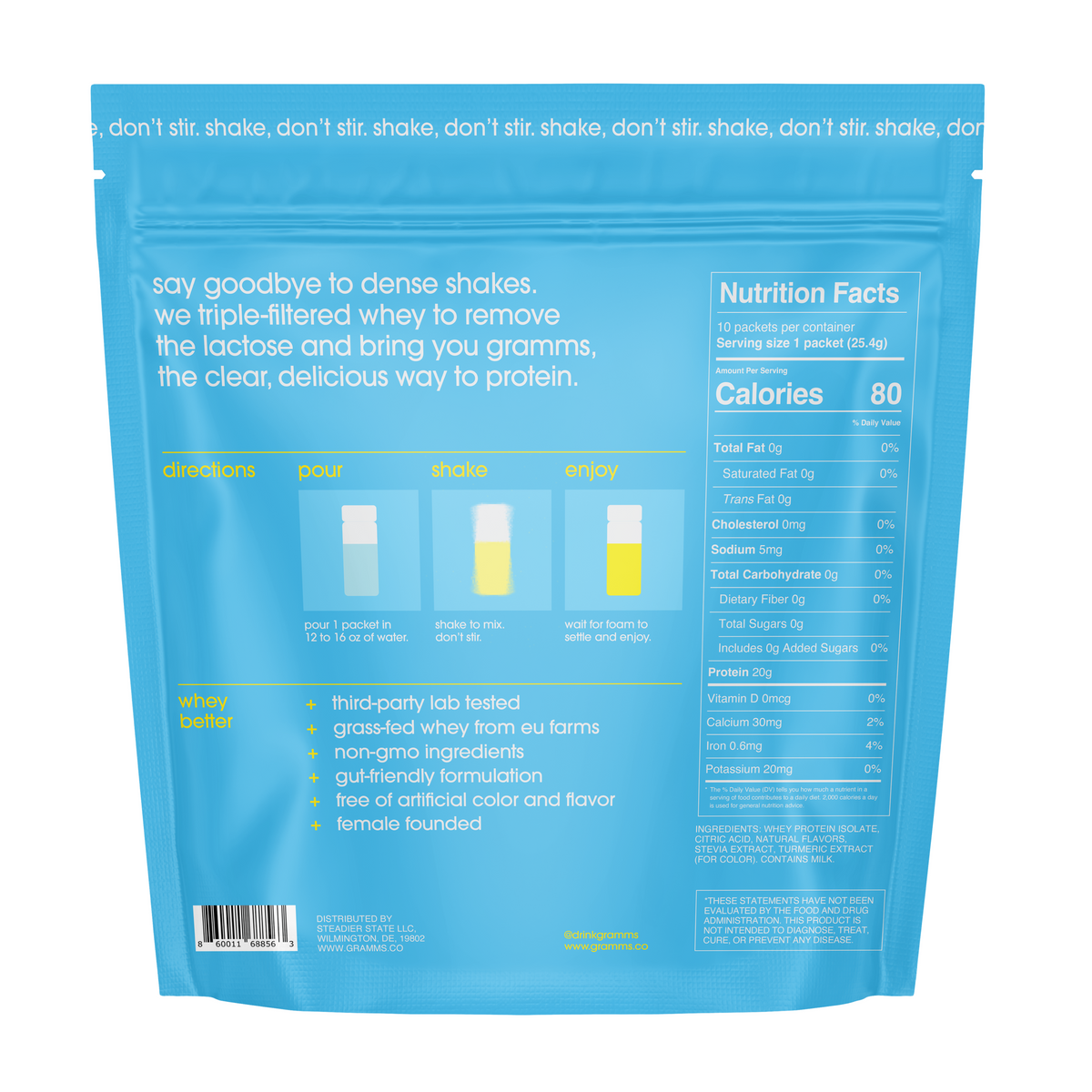 gramms Lemonade Clear Whey Protein – 20g Protein, 80 Calories, Zero Sugar