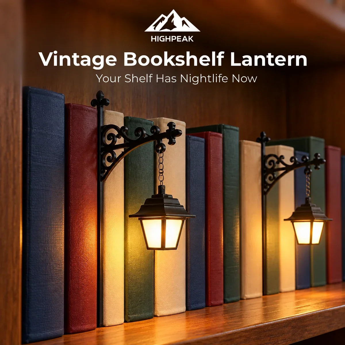 Vintage Gothic Bookshelf Lantern Decor – Hanging LED Lantern & Halloween Ghost Book Nook Ornament