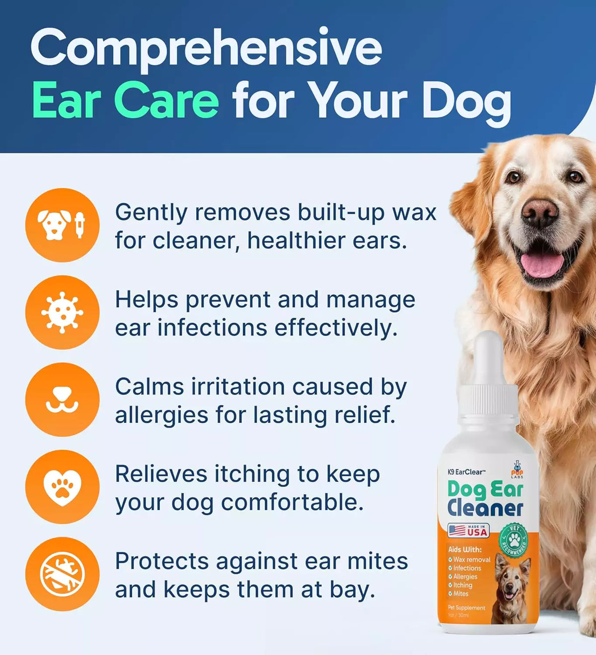 Natural Dog Ear Cleaning Drops – Gentle Earwax Removal & Daily Ear Care for Dogs