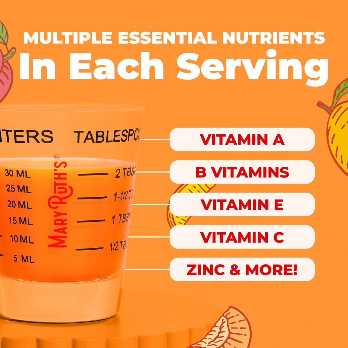 MaryRuth's Liquid Morning Multivitamin + Hair Growth with Biotin & LustrivaR - Peach  Mango, 30 oz