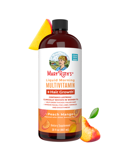 MaryRuth's Liquid Morning Multivitamin + Hair Growth with Biotin & LustrivaR - Peach  Mango, 30 oz