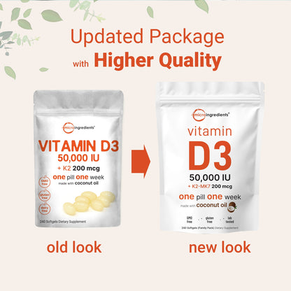Micro Ingredients Vitamin D3 K2 Supplement Softgels