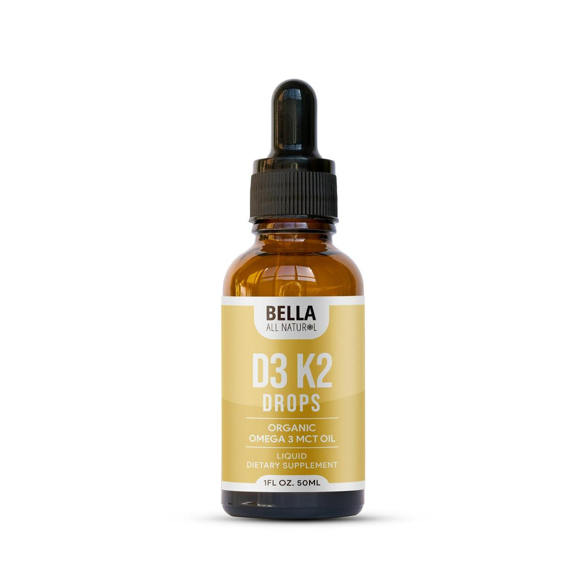 Bella All Natural Vitamin D3 K2 Drops – Organic MCT Oil Liquid Supplement, 50mL