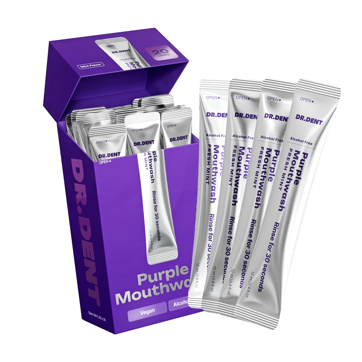 DR.DENT Purple Mouthwash – Purple Color Correcting Teeth Whitening Mouthwash, 20 Sachets