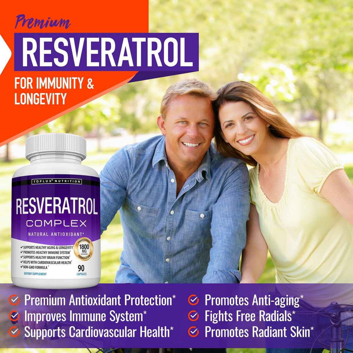 Toplux Nutrition Resveratrol Complex 1800mg – Antioxidant Support – 90 Capsules