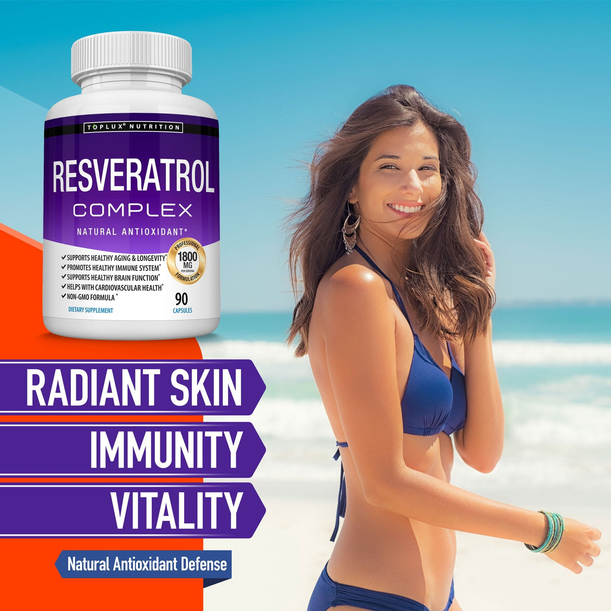 Toplux Nutrition Resveratrol Complex 1800mg – Antioxidant Support – 90 Capsules