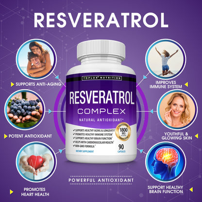Toplux Nutrition Resveratrol Complex 1800mg – Antioxidant Support – 90 Capsules