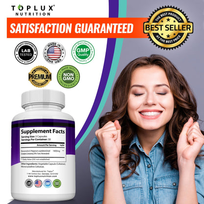 Toplux Nutrition Resveratrol Complex 1800mg – Antioxidant Support – 90 Capsules